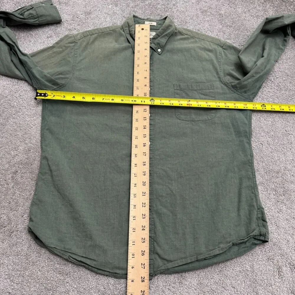 J.Crew Slim Fit Long Sleeve Button Down Shirt Large Olive Green Washed Cotton